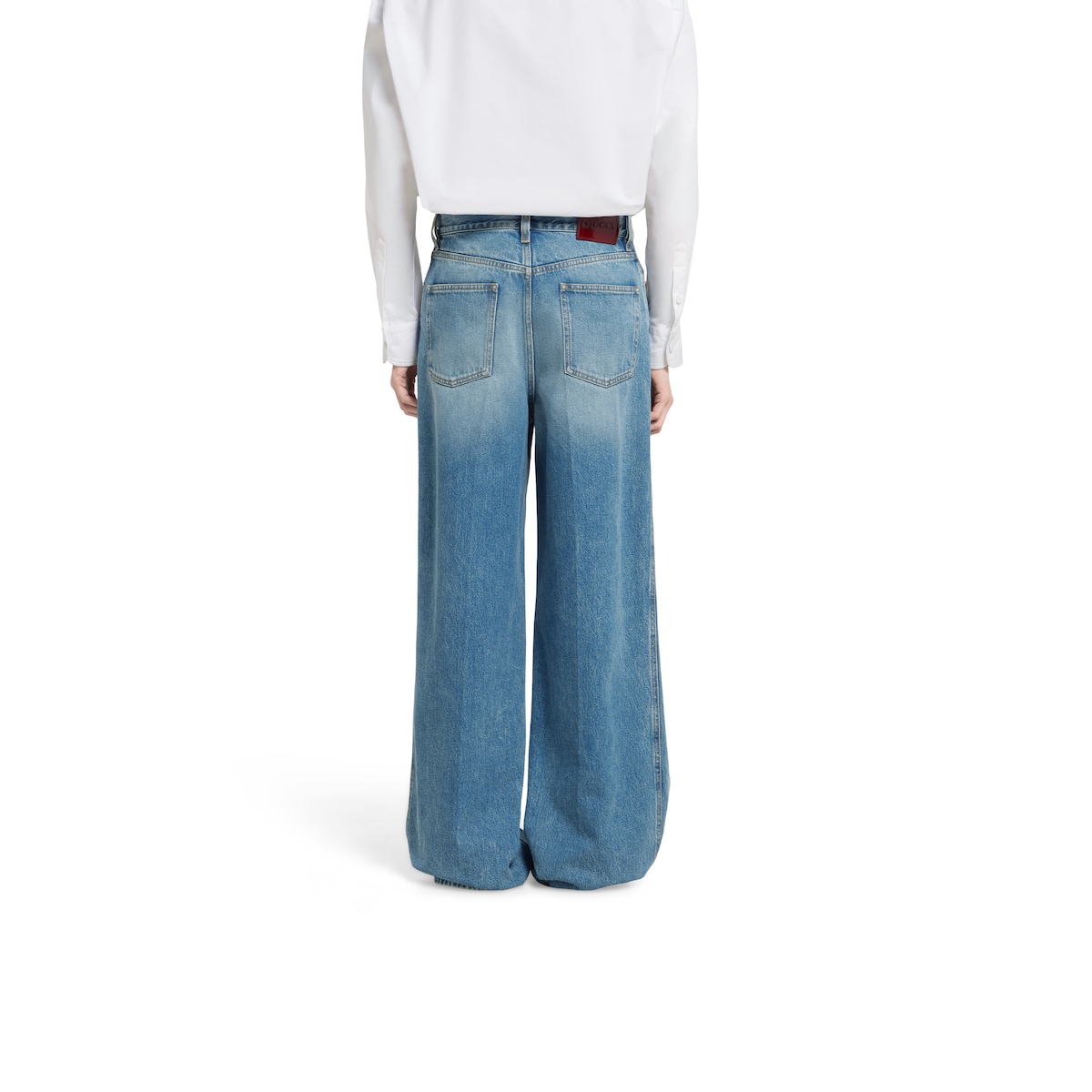 GUCCI WIDE LEG DENIM COTTON JEANS デニム Baggy denim pant in dark blue | GUCCI® US