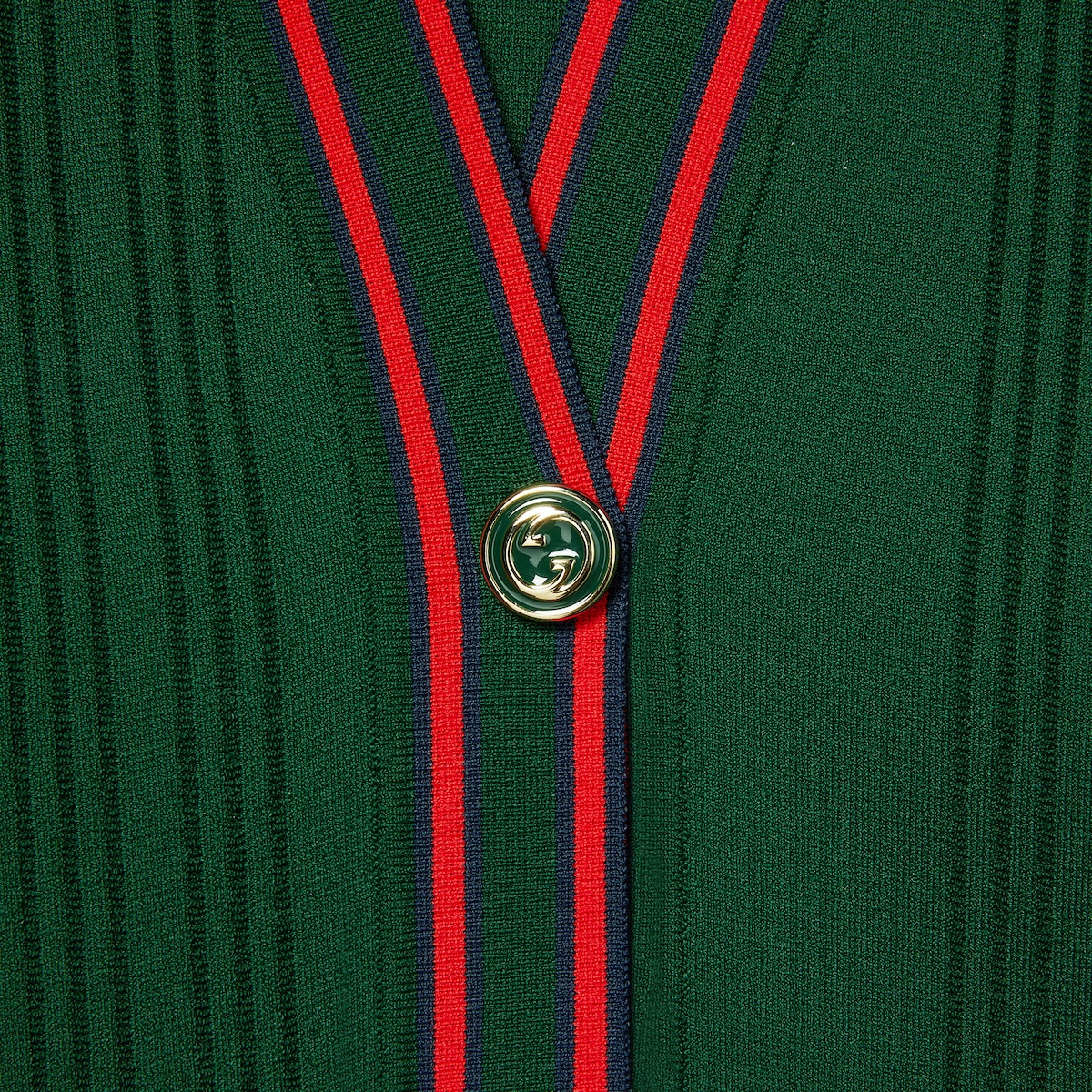 Cardigan with striped trim in dark green | GUCCI® US