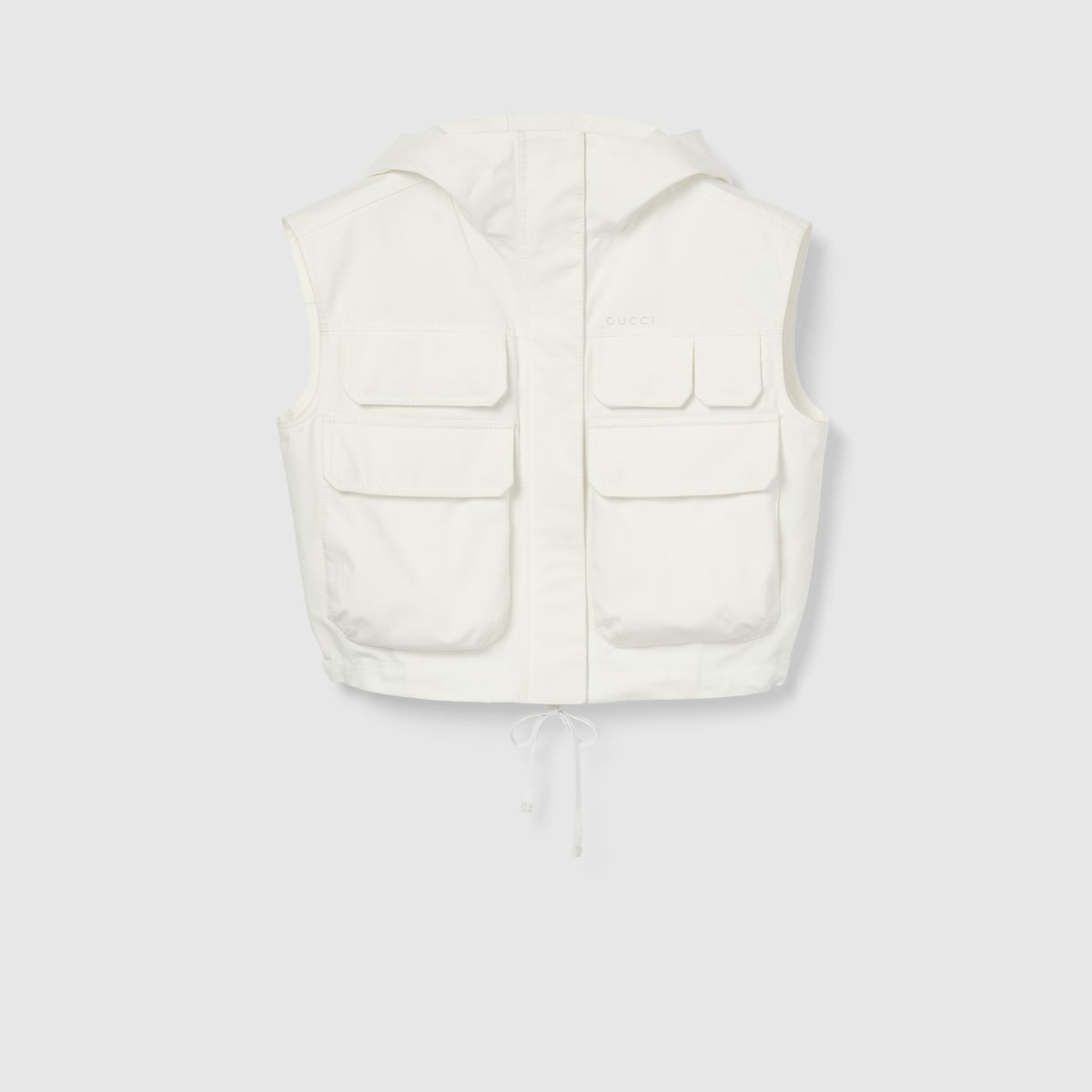 Light cotton canvas gilet with embroidery in off white