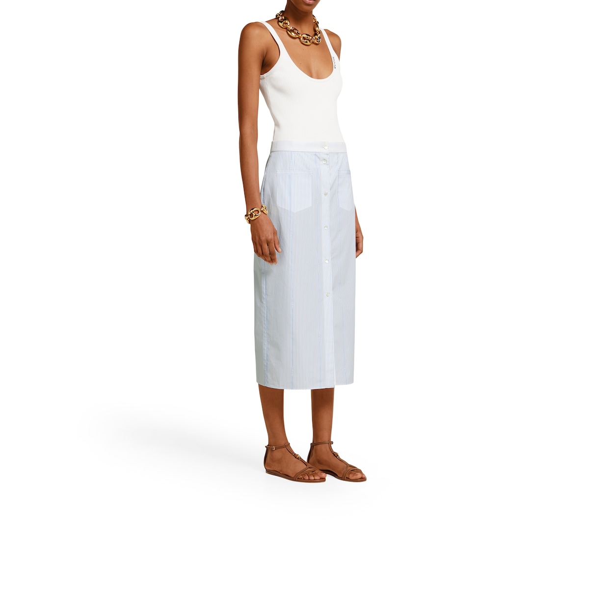 スカート GUCCI WHITE COTTON SKIRT Gucci White Women Mid Cotton Skirt Size 38 Leather & Bamboo