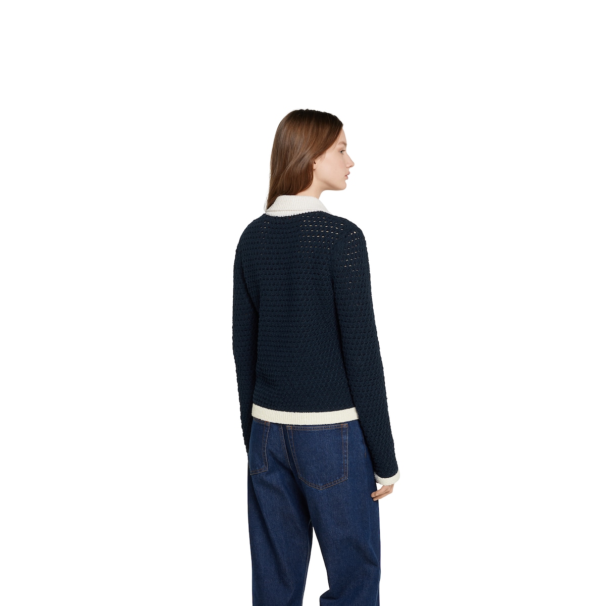 【送料&関税込】Gucci Midnight Blue Stretch Crochet Cardigan Fine cotton crochet cardigan in navy and white | GUCCI® US