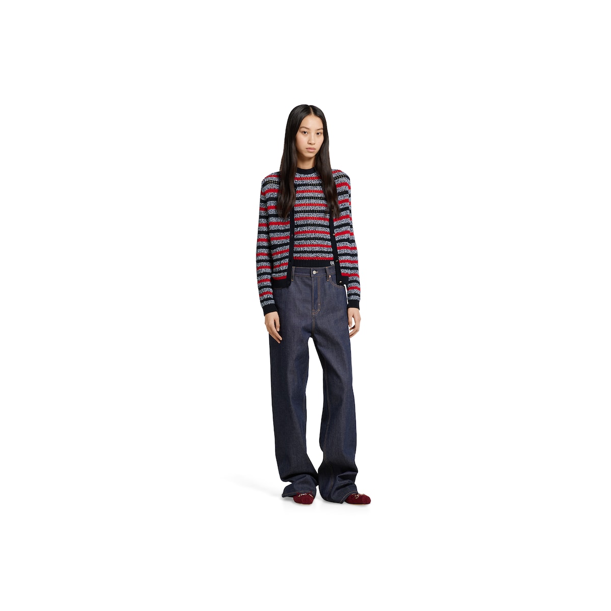 Striped cotton cardigan with intarsia