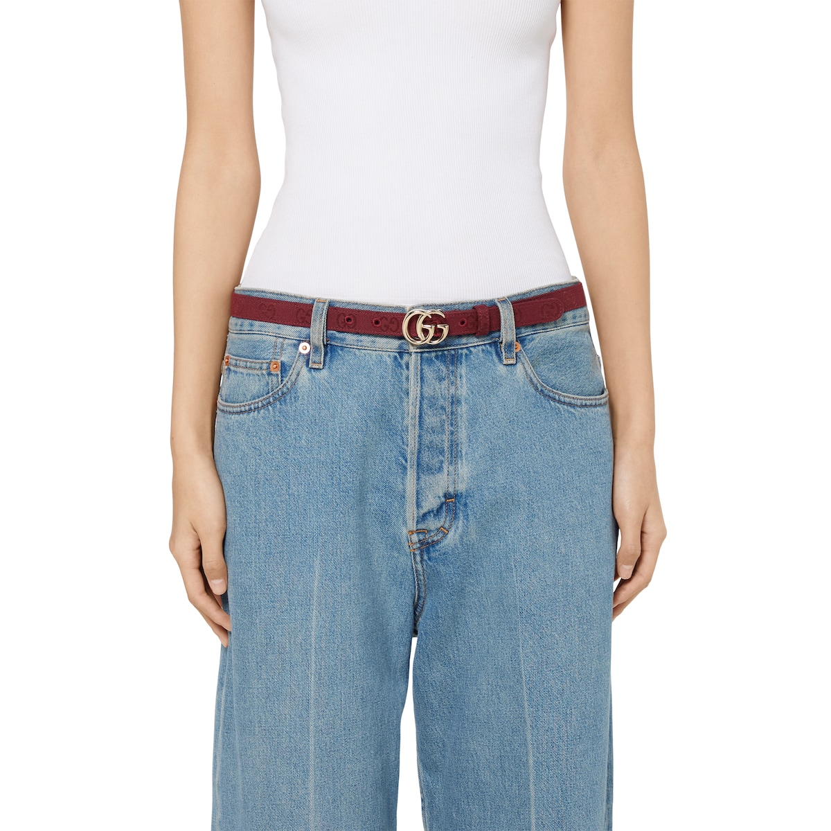 GG Marmont thin belt in Rosso Ancora red GG canvas | GUCCI® US