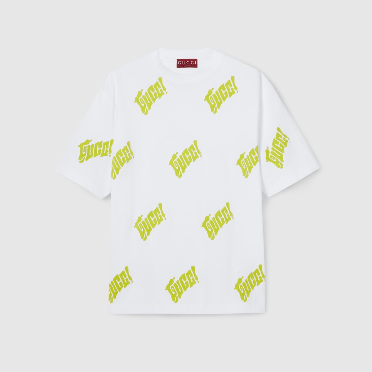 Embroidered cotton jersey T-shirt in white and lime green