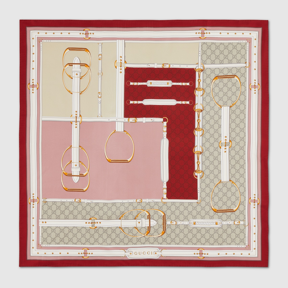 プリント シルクツイル スカーフ ・ボルドー＆ピンク | GUCCI公式