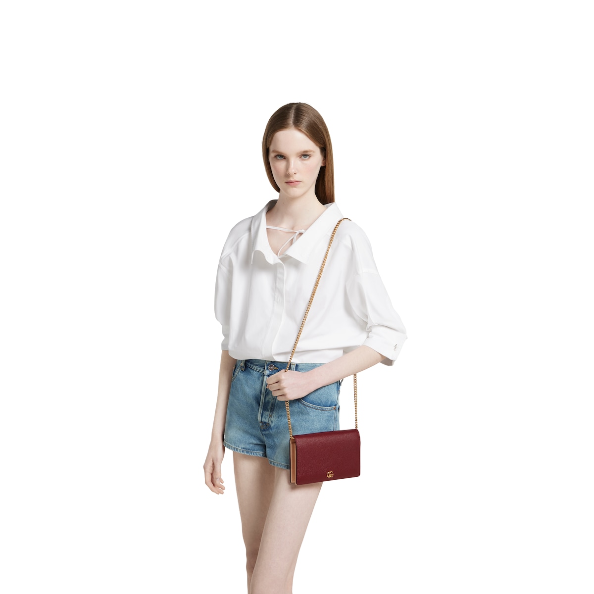 【GUCCI】 Petite Marmont レザーウォレット、バーガンディ Bi-color GG Marmont small wallet in Rosso Ancora red and