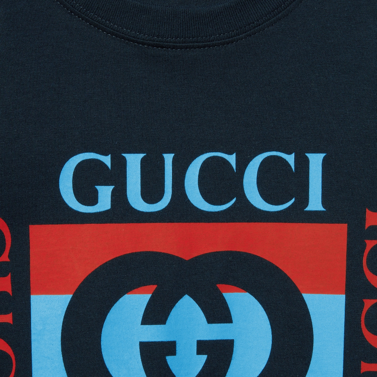 Printed cotton jersey T-shirt in navy | GUCCI® US