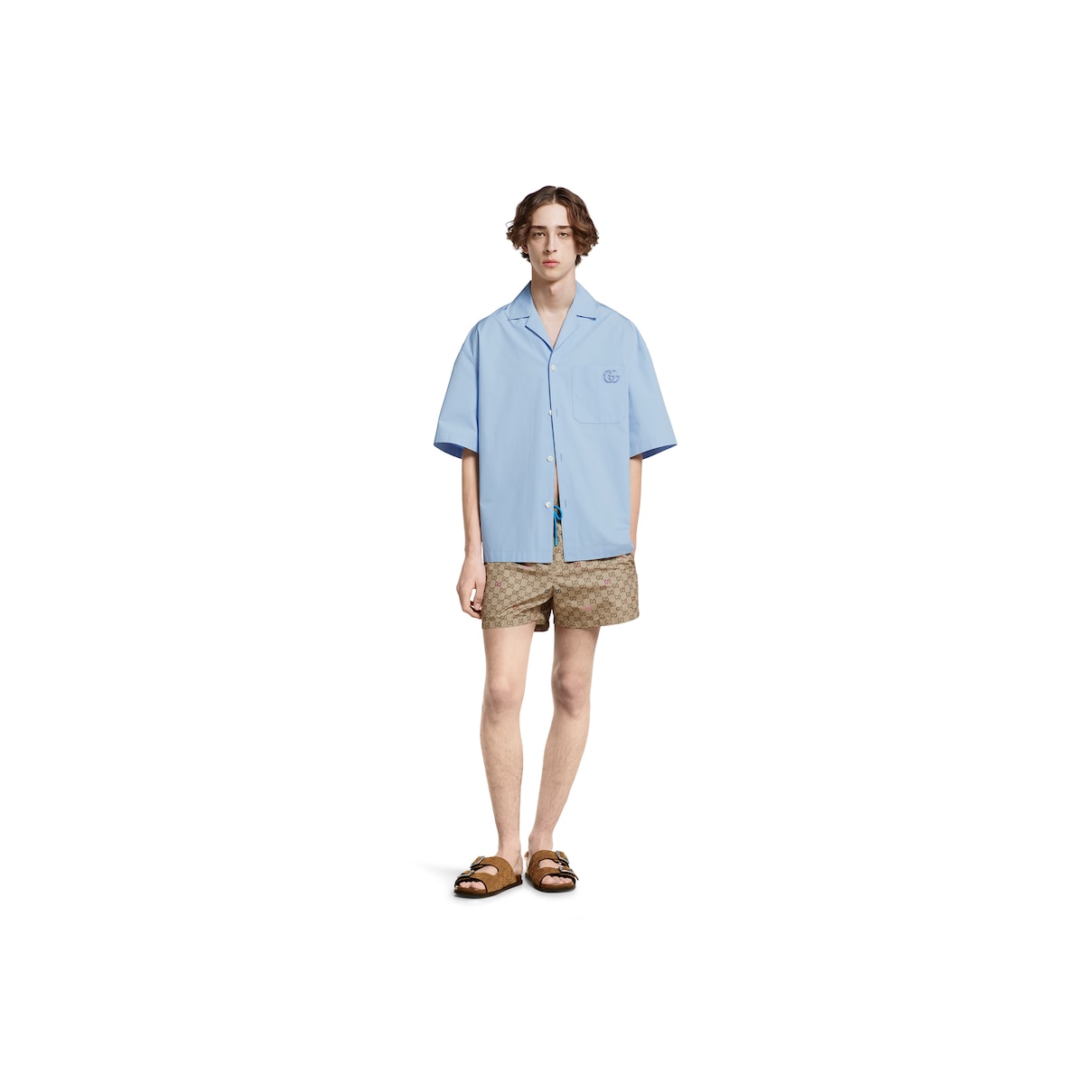 Printed technical poplin swim shorts
