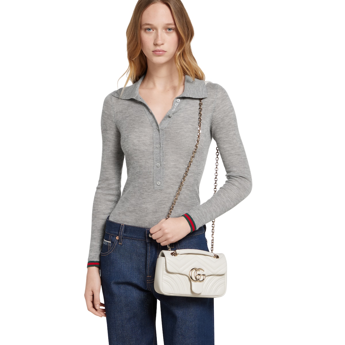 MARMONT SMALL SHOULDER BAG 20 IN WHITE LAMBSKIN GOLD HARDWARE