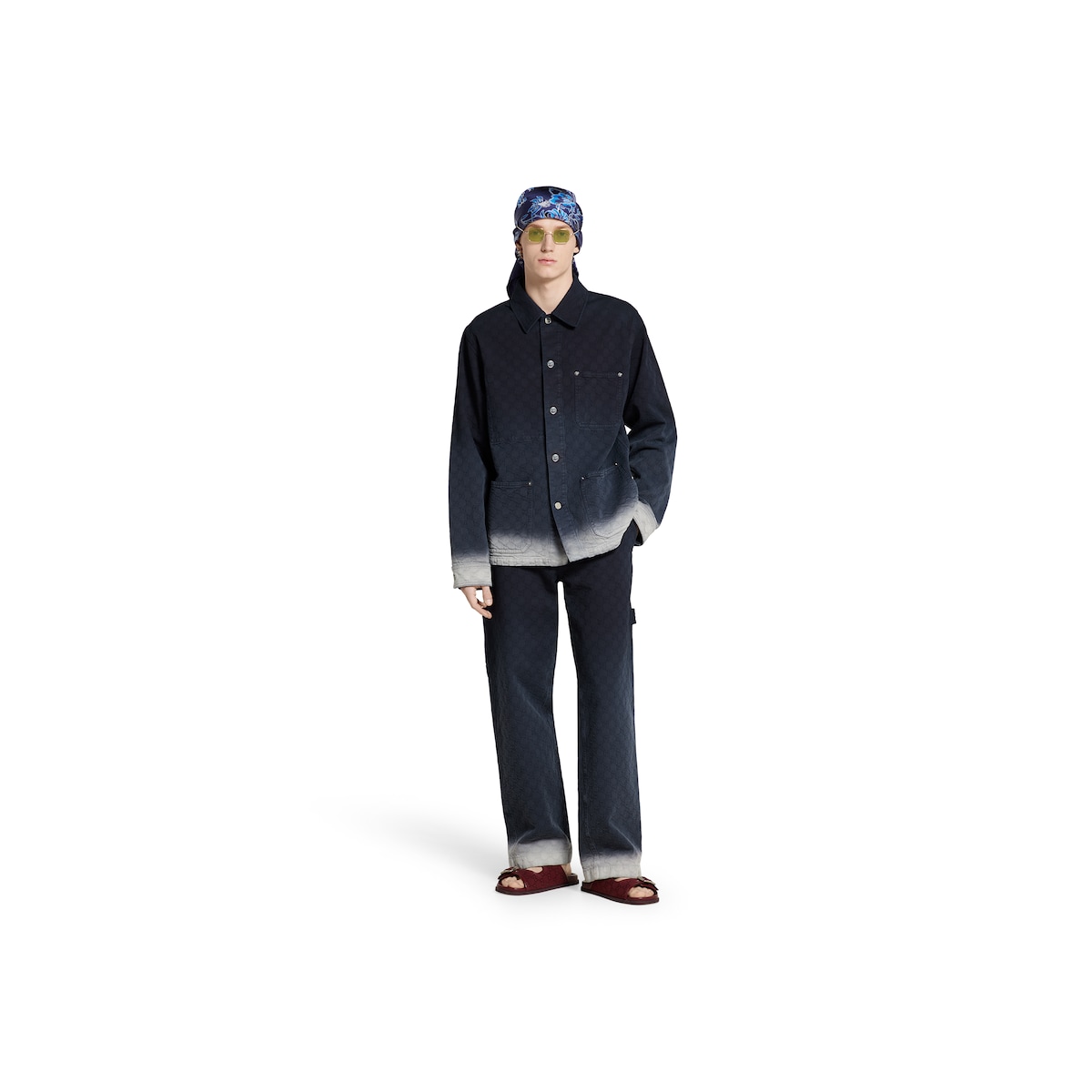 Bleached GG cotton denim jacquard shirt in gradient blue to