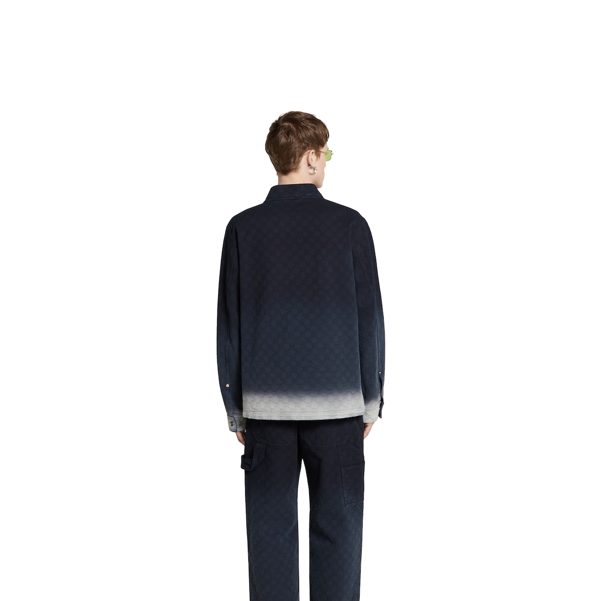 Bleached GG cotton denim jacquard shirt in gradient blue to
