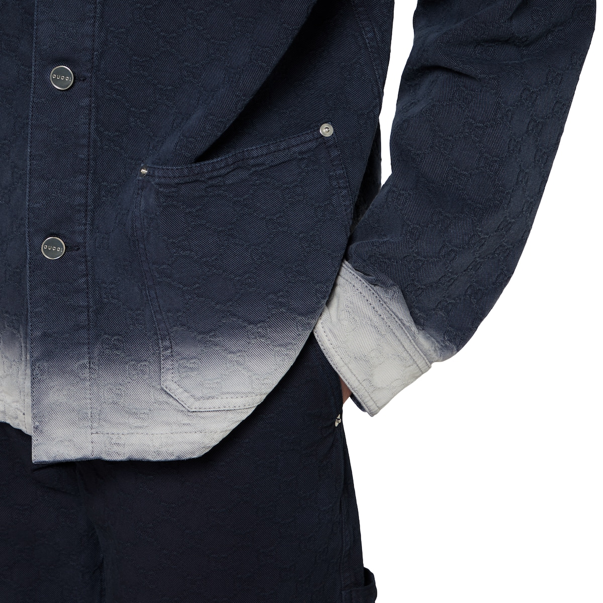 Bleached GG cotton denim jacquard shirt in gradient blue to Bleached GG cotton denim jacquard shirt in gradient blue to