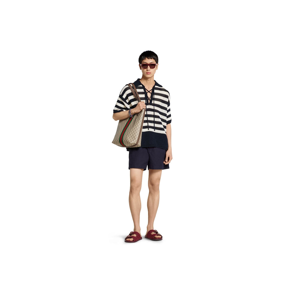 Striped cotton knit polo shirt