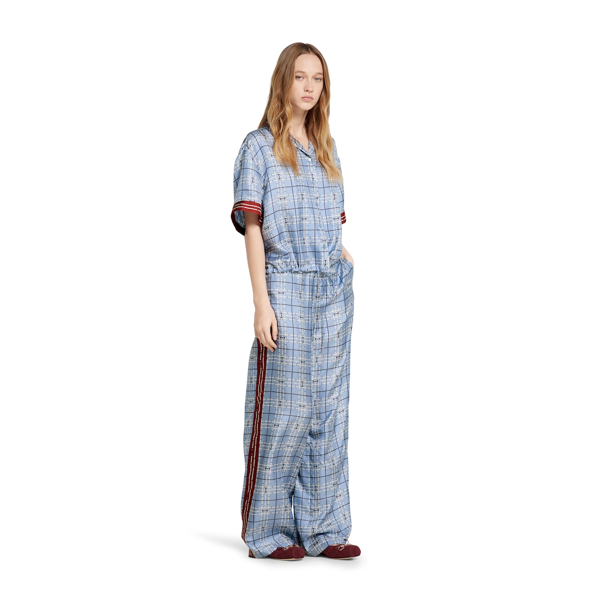 Gucci Women's Printed Silk Pants Blue