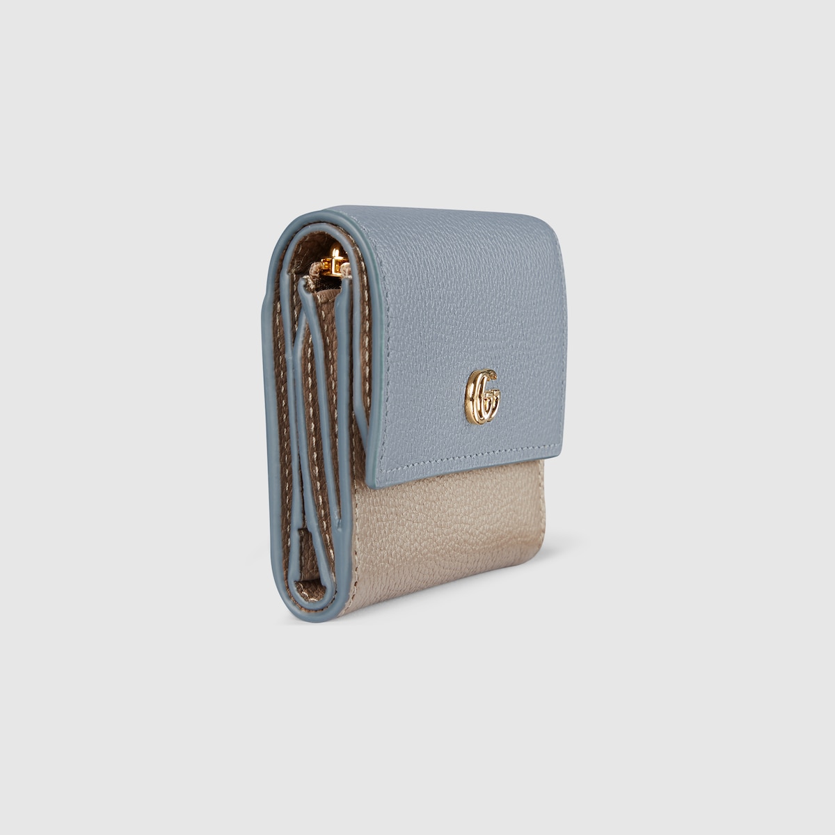 Bi-color GG Marmont mini wallet in light blue and beige
