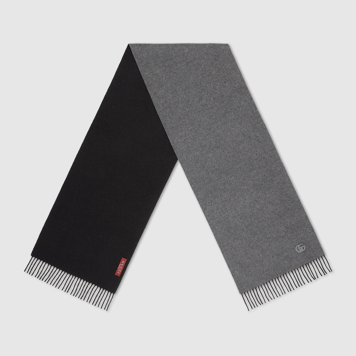 Cashmere scarf with patch in dark brown and beige - thumbnail 5
