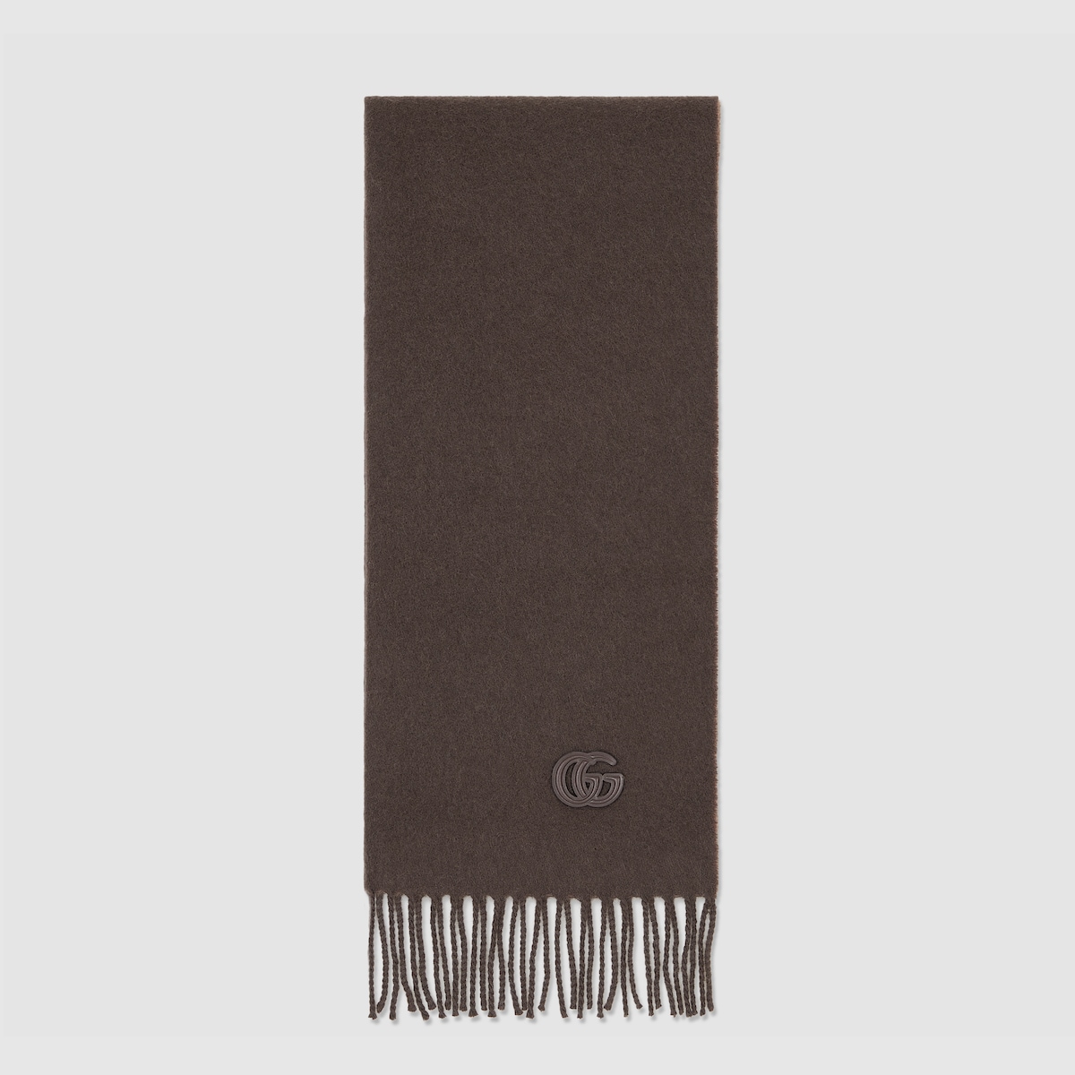 Cashmere scarf with patch in dark brown and beige | GUCCI® US