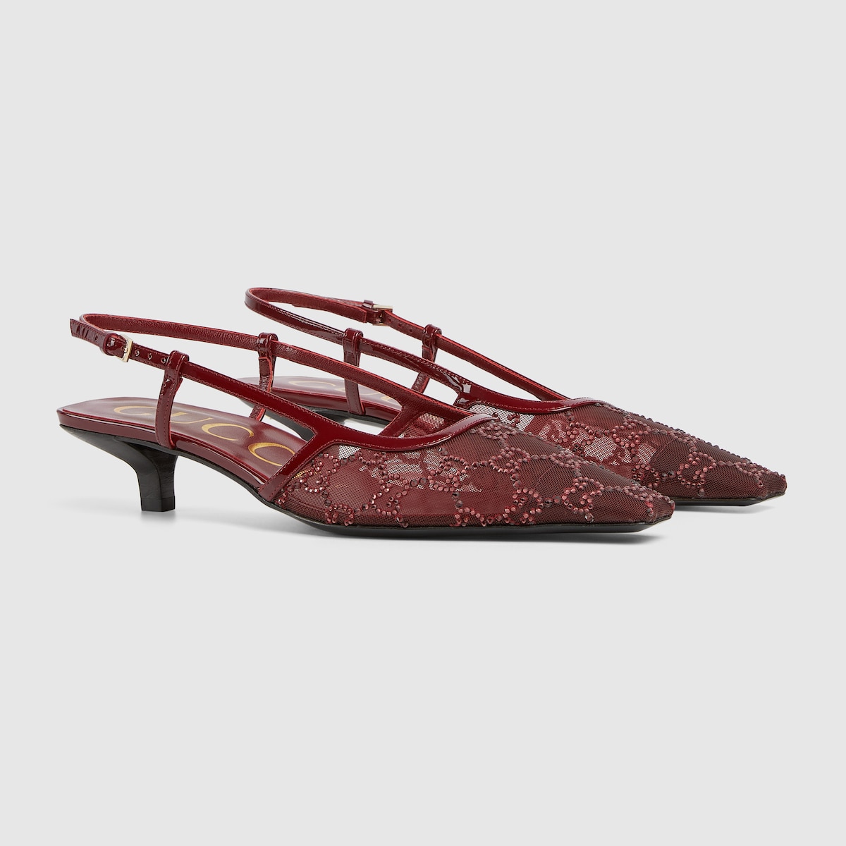 GG Pump 85 Black Ebony Canvas Crystal-Embellished