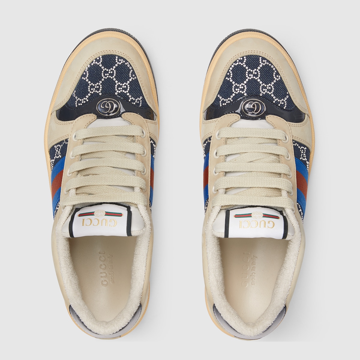 25新作 GUCCI スクリーナー ウィメンズ スニーカー GGクリスタル スクリーナー〕GG クリスタル ウィメンズ スニーカーアイボリー
