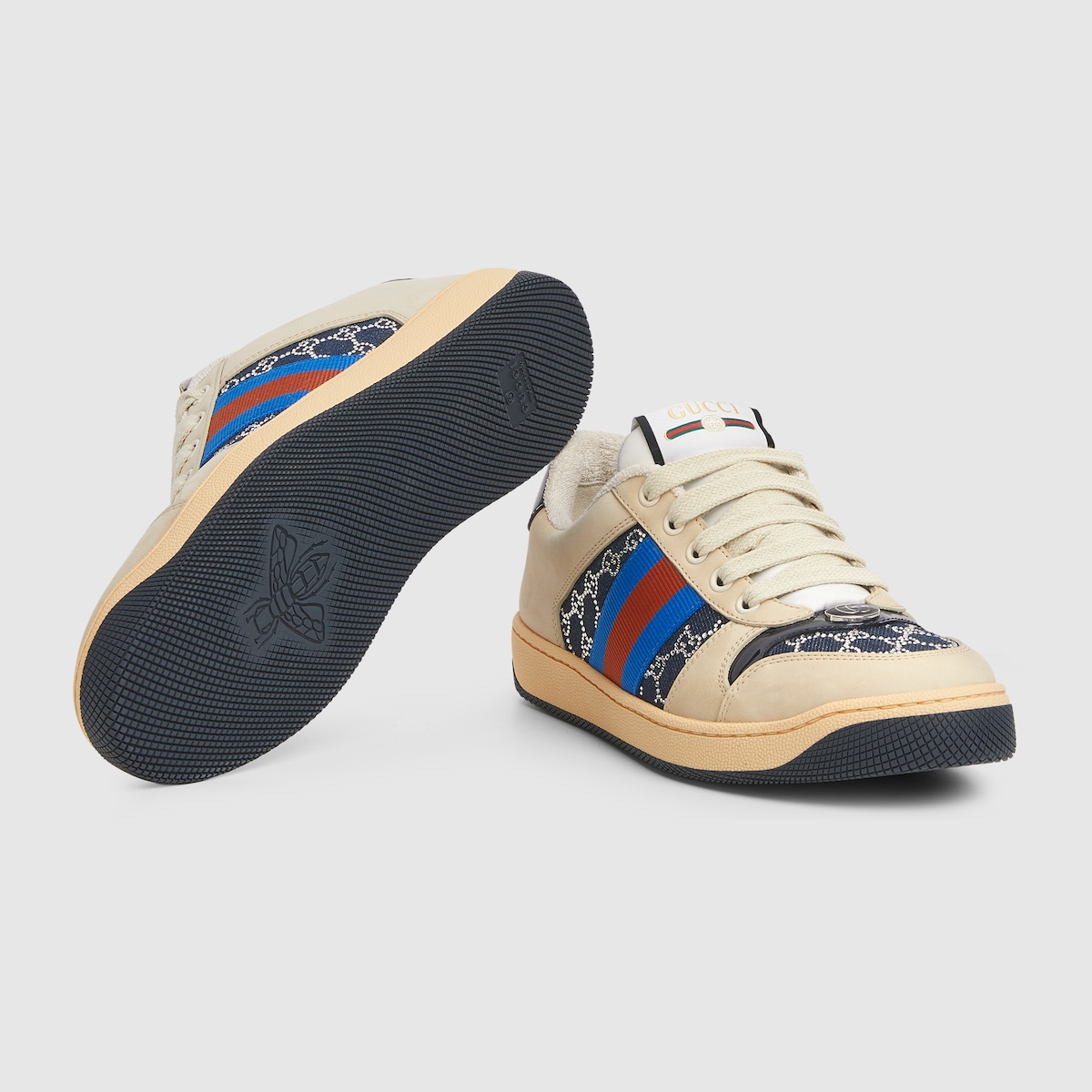 Women's GG crystal Screener sneaker in beige and dark blue