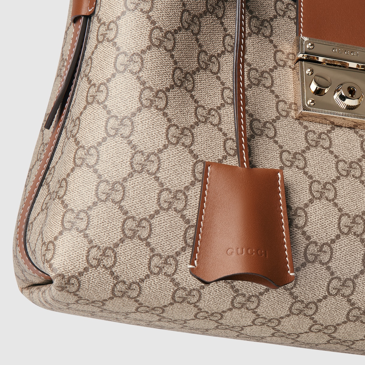 Padlock medium shoulder bag in beige and brown GG fabric