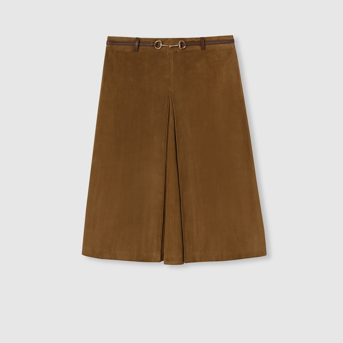 【関税&送料込】Gucci Suede Skirt With Horsebit Detail GUCCI Horsebit-detailed leather-trimmed pleated suede midi