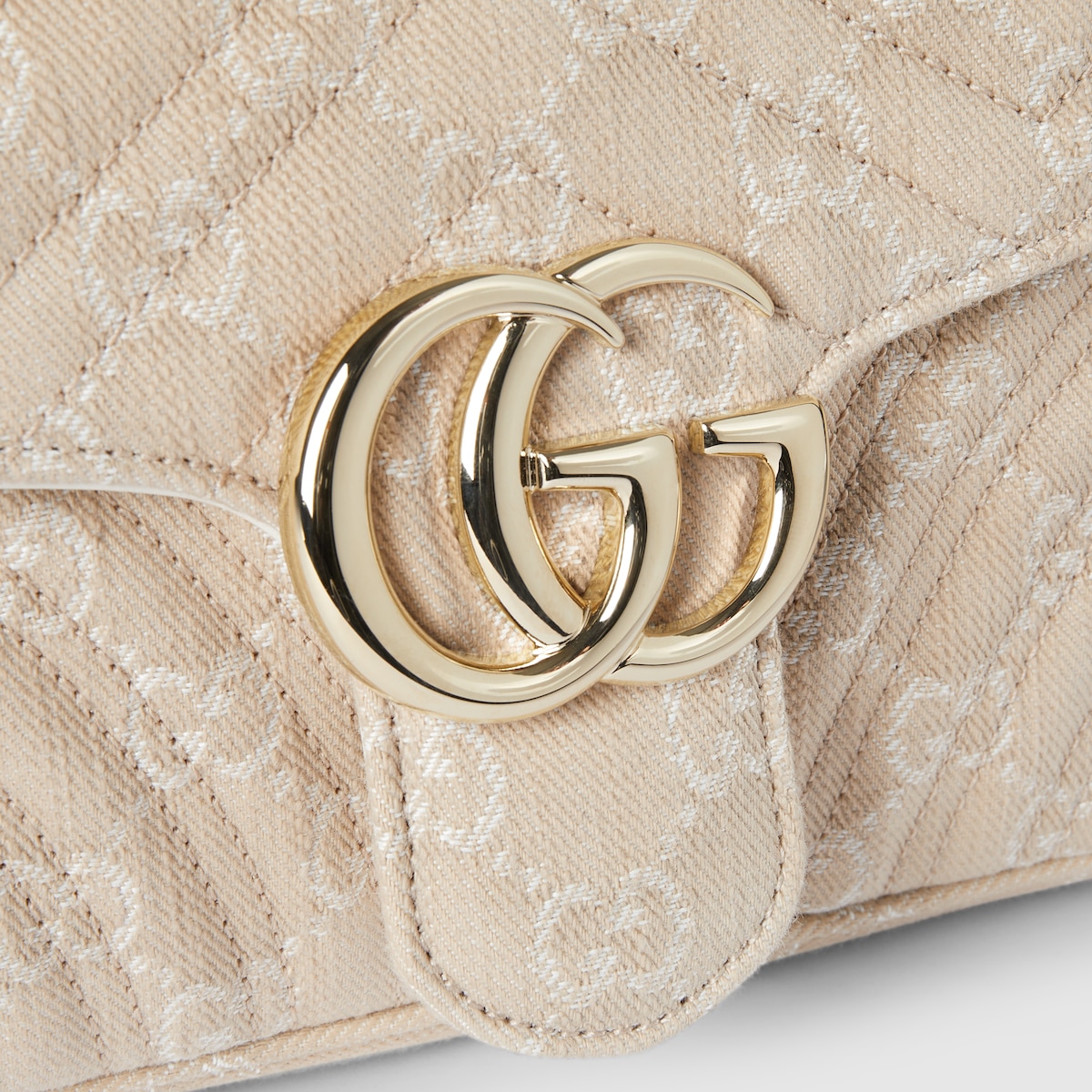 GG Marmont medium shoulder bag in taupe and white GG denim