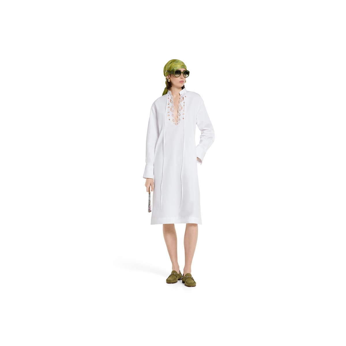 Cotton poplin shirt dress with embroidery