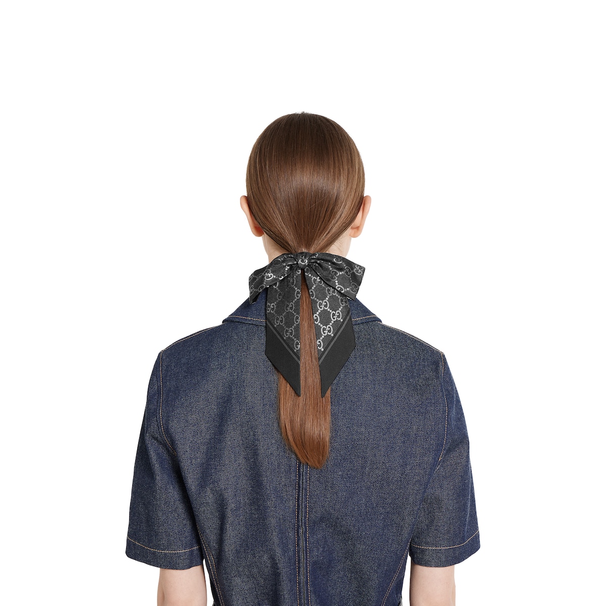 GG シルク リボン スクランチー Laminated GG silk jacquard scrunchie in ivory | GUCCI® US