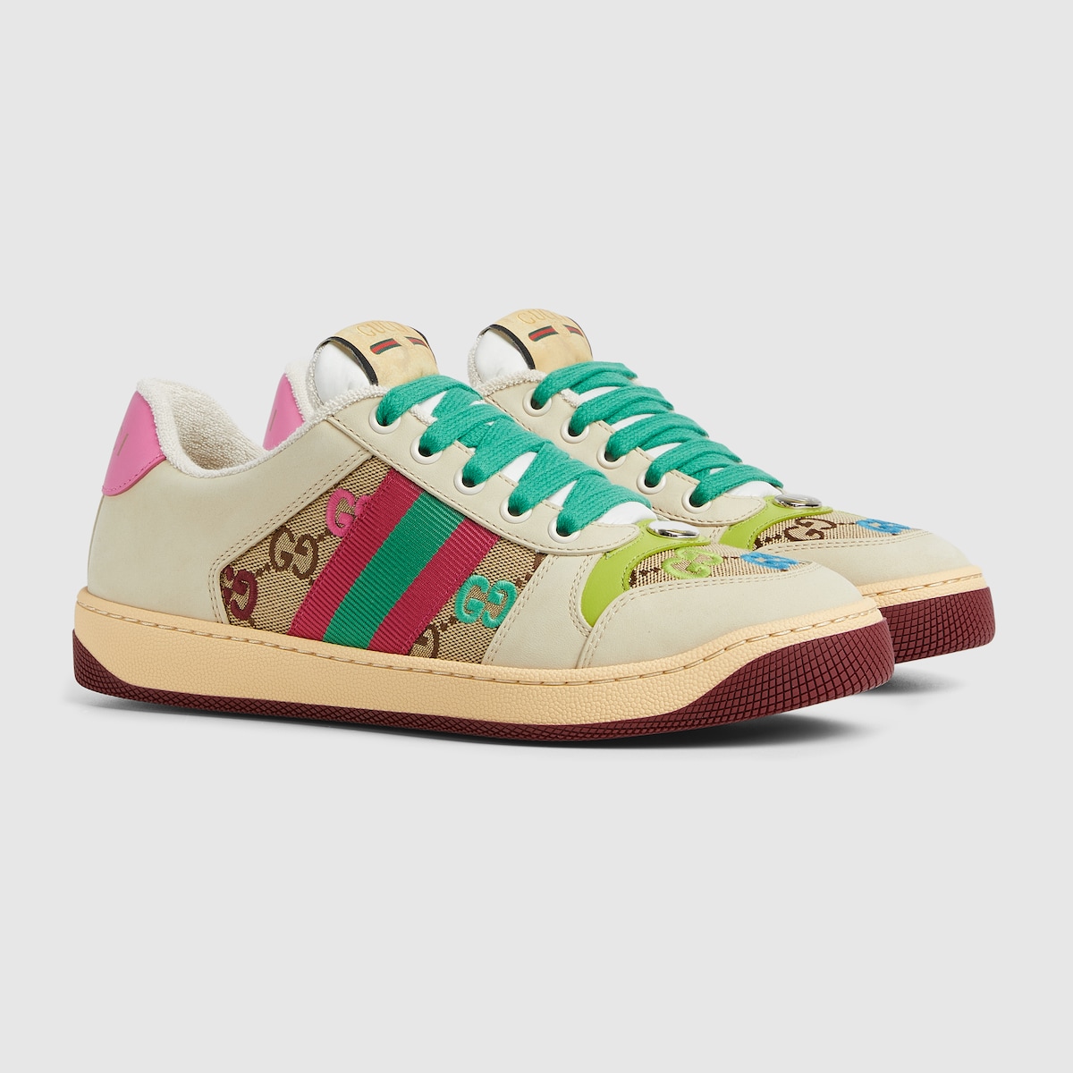 スニーカー GUCCI SCREENER TRAINER IN GG FABRIC AND PINK LEATHER Screener leather trainers Gucci Pink size 37 IT in Leather