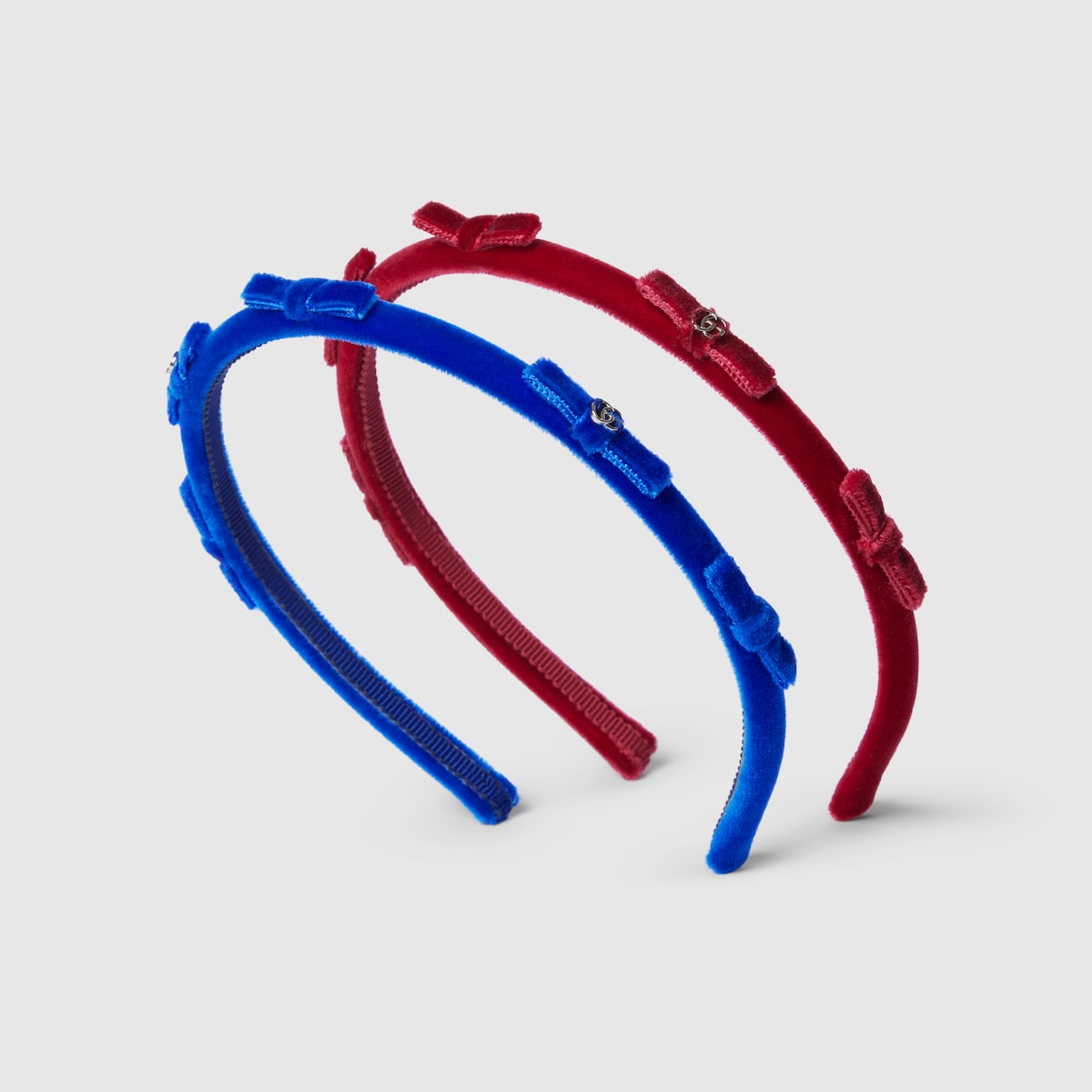 Children's velvet hairbands in red and blue