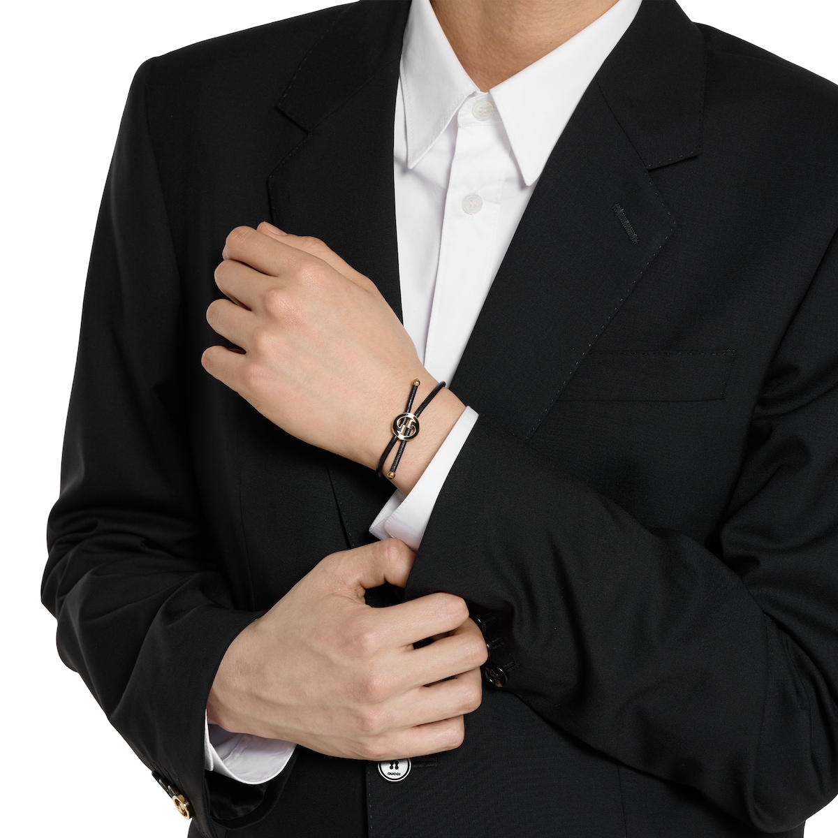 【GUCCI】Interlocking G Enamel Chain Bracelet Black Bracelet with enamel Gucci in black leather | GUCCI® US