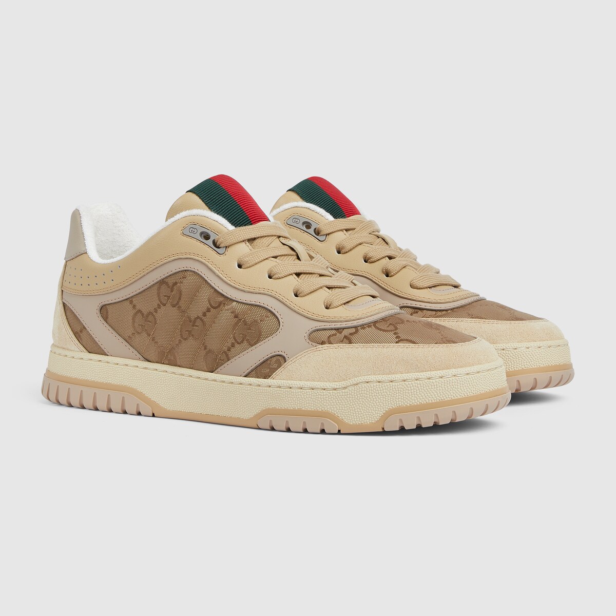 GUCCI スニーカー ブラック/サンドベージュ グッチ リウェブ〕メンズ スニーカー ・ベージュ＆ダークブラウン GG