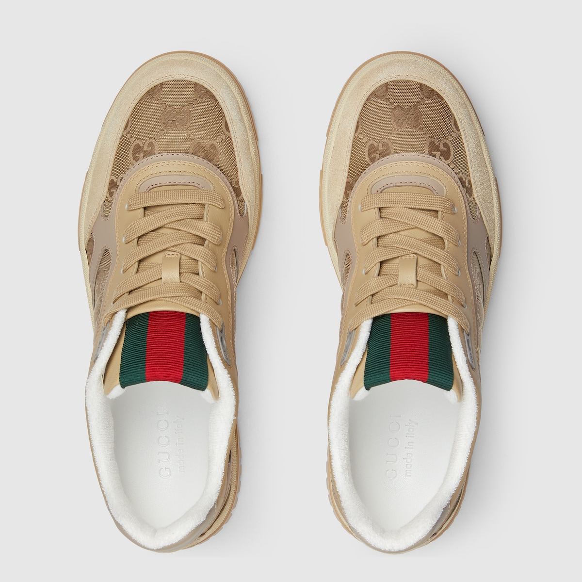 Men's Gucci Re-Web sneaker in beige and dark brown GG nylon | GUCCI® US