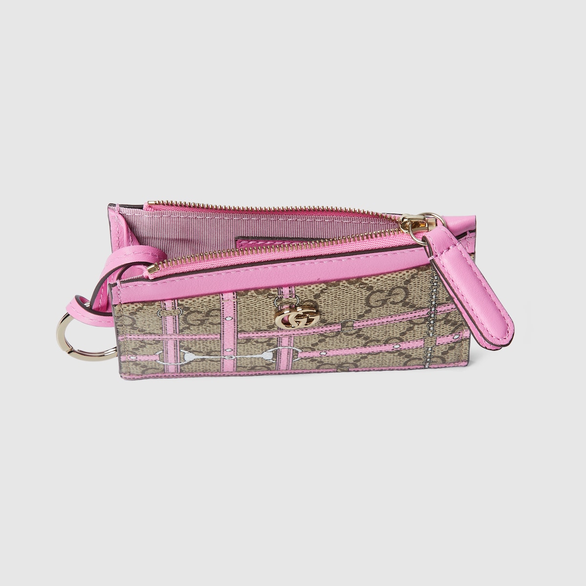 Zip key pouch in beige and dark brown fabric | GUCCI® US