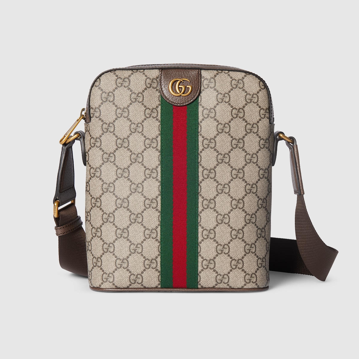 Ophidia small slingbag in beige and dark brown fabric - thumbnail 8