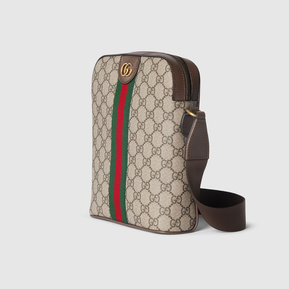 Ophidia small slingbag in beige and dark brown fabric - thumbnail 7