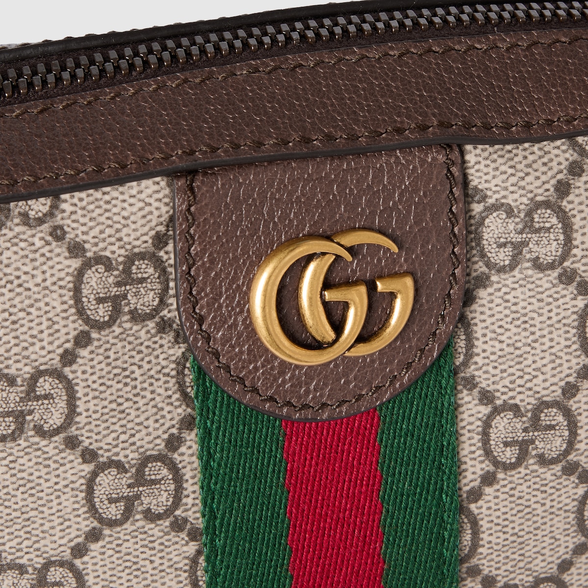 Ophidia small slingbag in beige and dark brown fabric - thumbnail 6