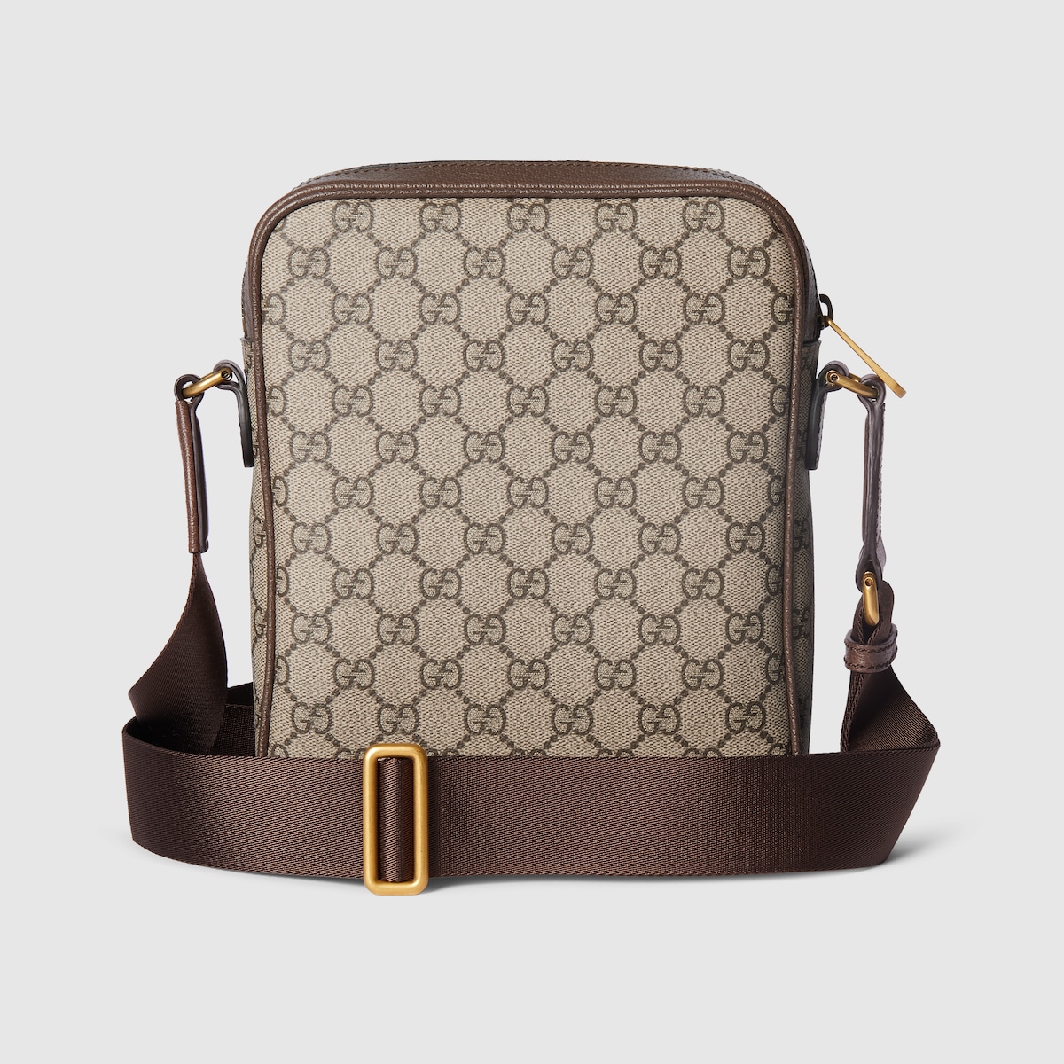 Ophidia small slingbag in beige and dark brown fabric - thumbnail 4