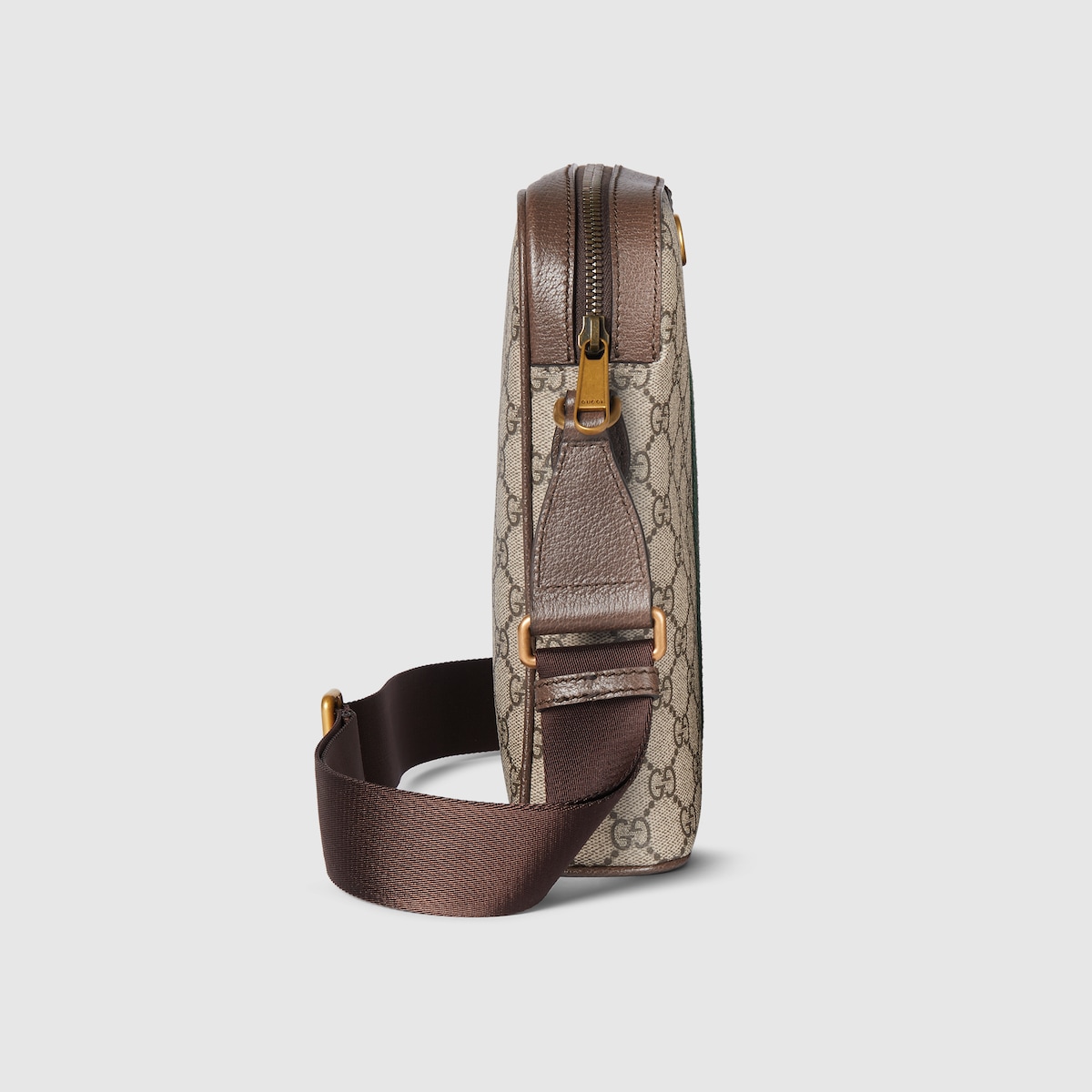 Ophidia small slingbag in beige and dark brown fabric - thumbnail 5