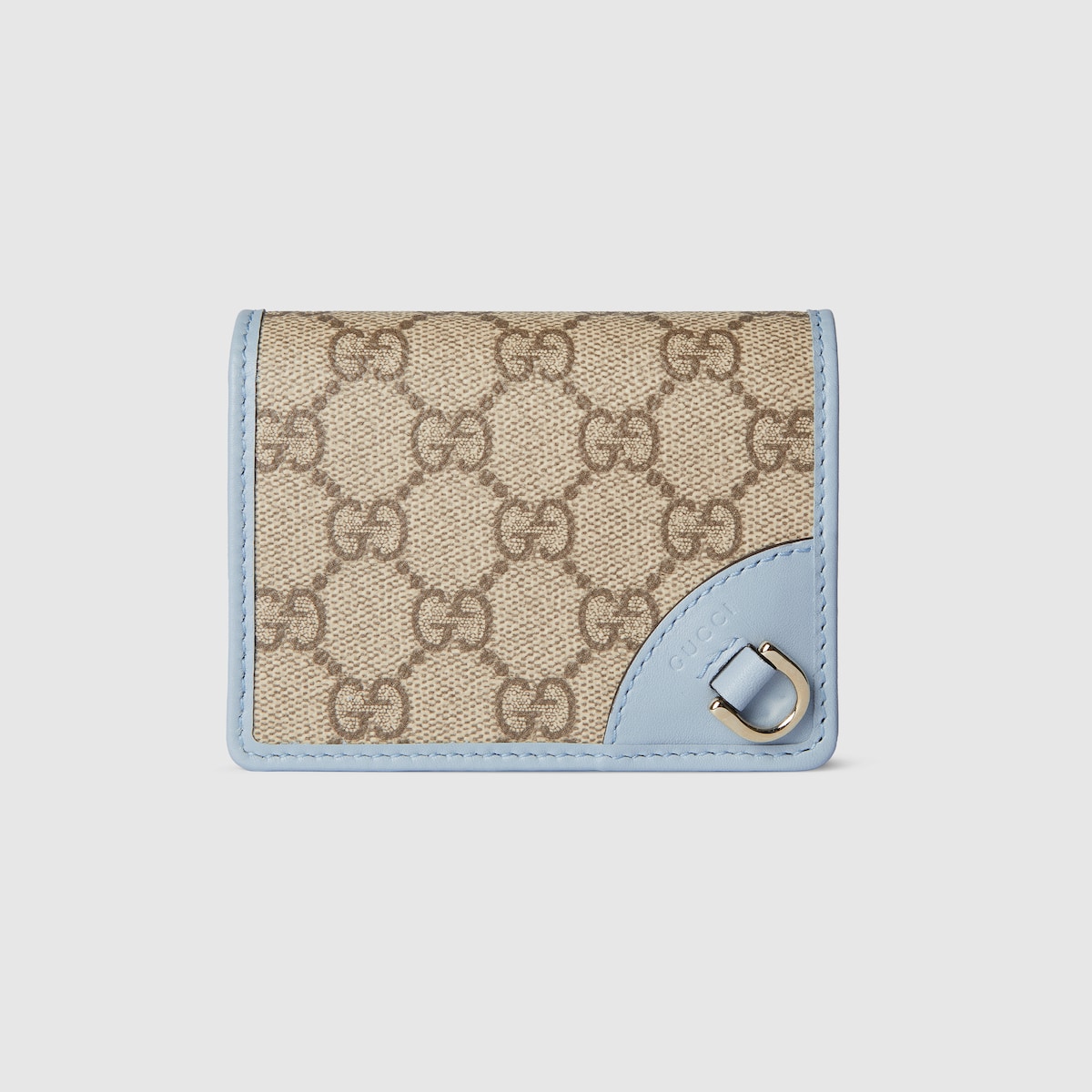 折りたたみ財布 MINI GG EMBLEM WALLET GG Emblem small wallet in blue and ivory denim | GUCCI® US