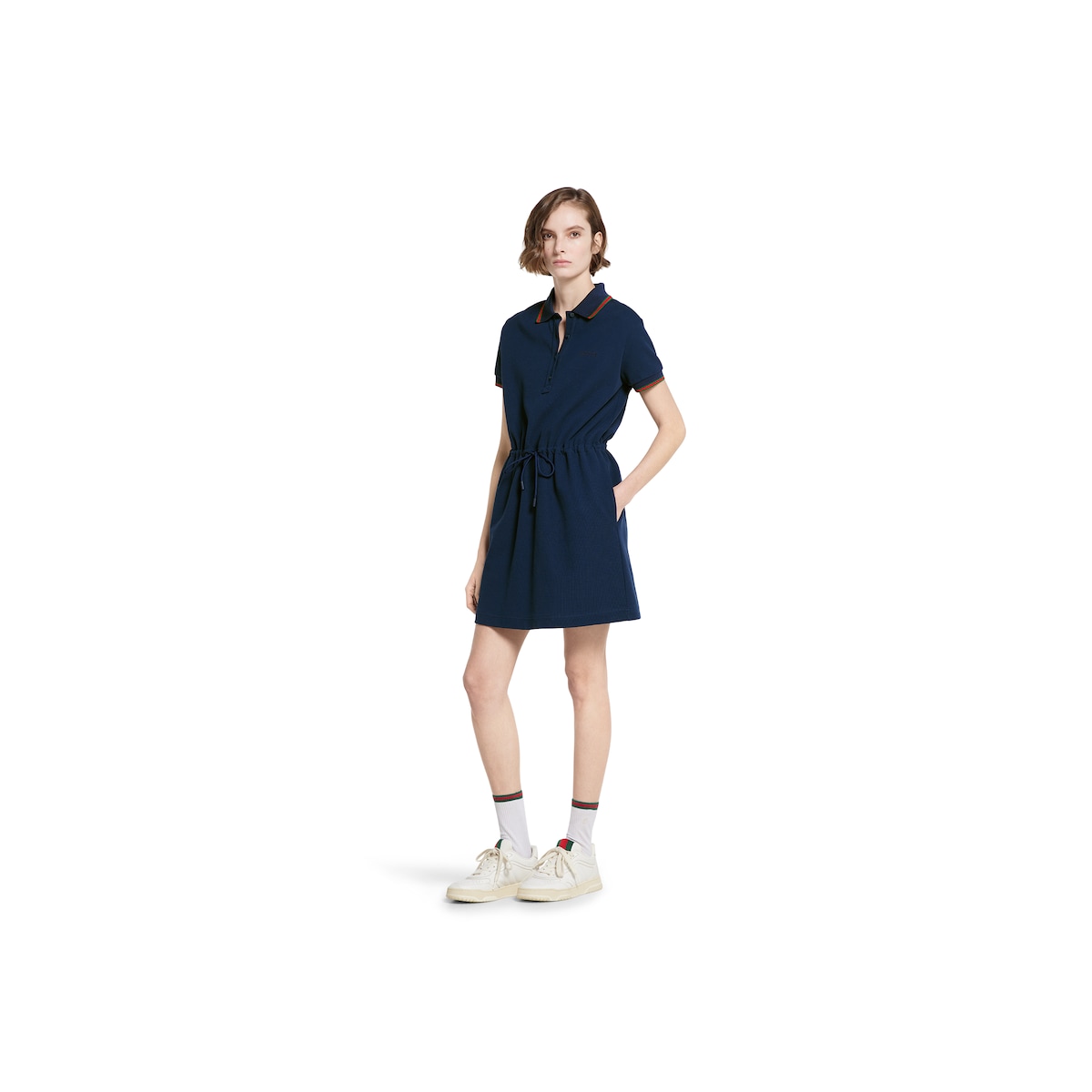 Cotton piquet polo dress with Web