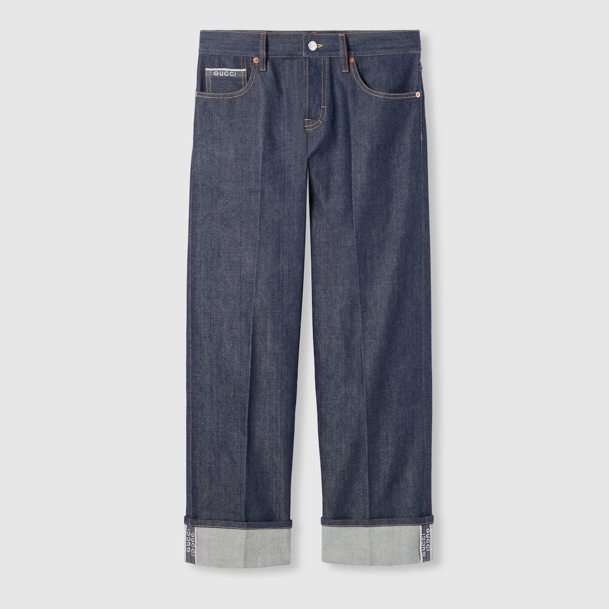 GUCCI Logo label, color processed, straight. Denim pants jeans 631167 Indigo blue 30