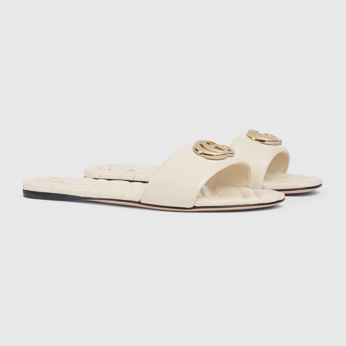 Women's slide sandal with Double G in white leather | GUCCI® US