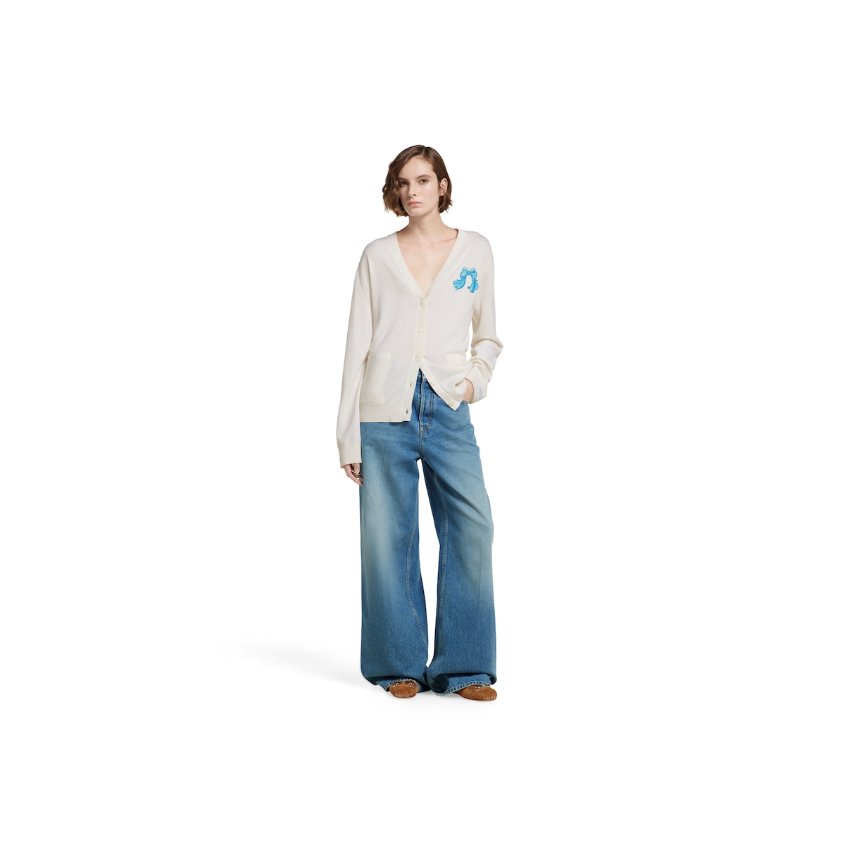 Extra fine wool cardigan with patch