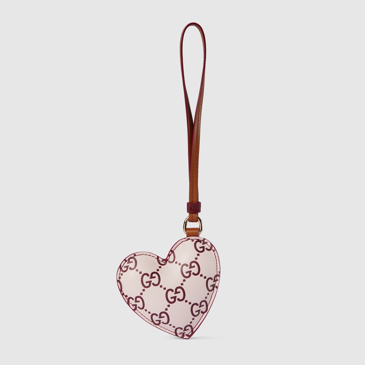 Heart-shaped bag charm in pink embossed GG leather | GUCCI® CA
