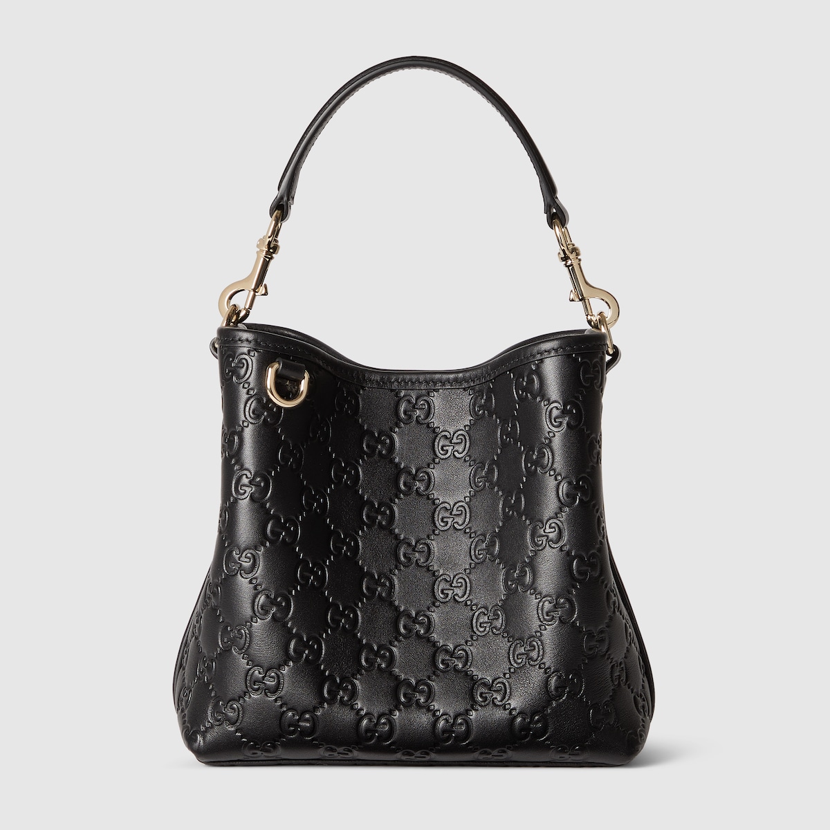 GG Emblem Leather Bucket Bag - Black