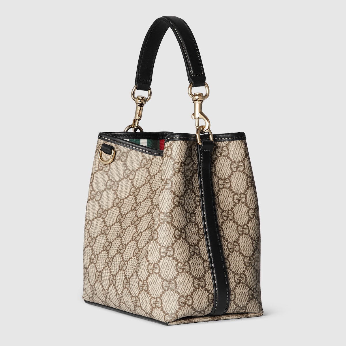 GG Emblem small bucket bag in beige and brown GG fabric | GUCCI® US