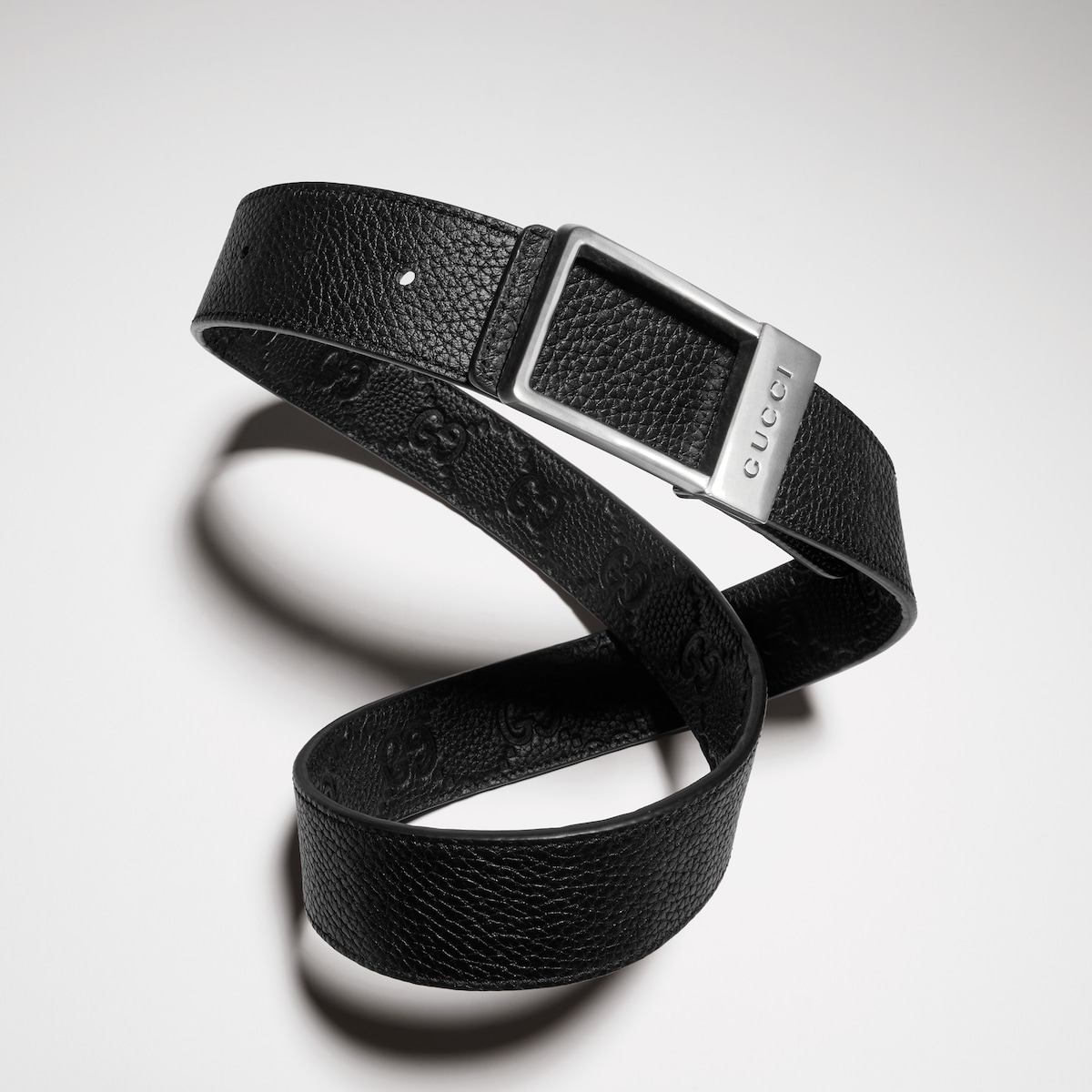 Reversible belt with rectangular buckle in black GG leather and leather - thumbnail 4