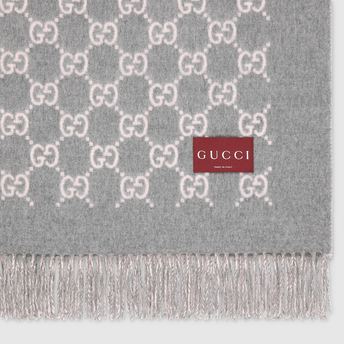 Reversible GG wool and cashmere blanket in grey and pink GG wool